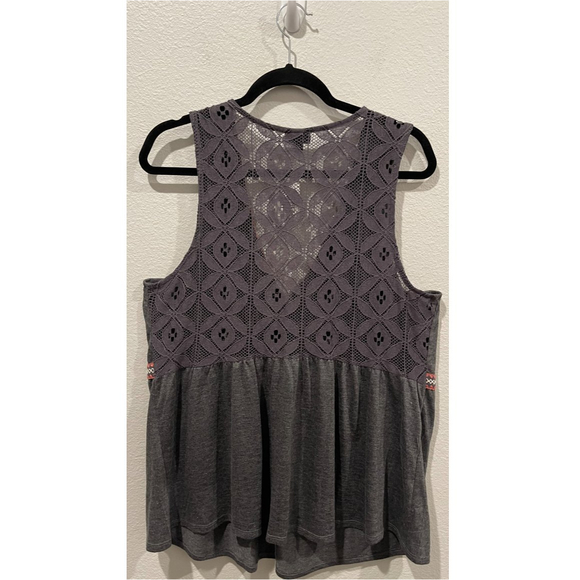 TORRID Grey Pink White Embroidered Tank Top - Picture 3 of 5